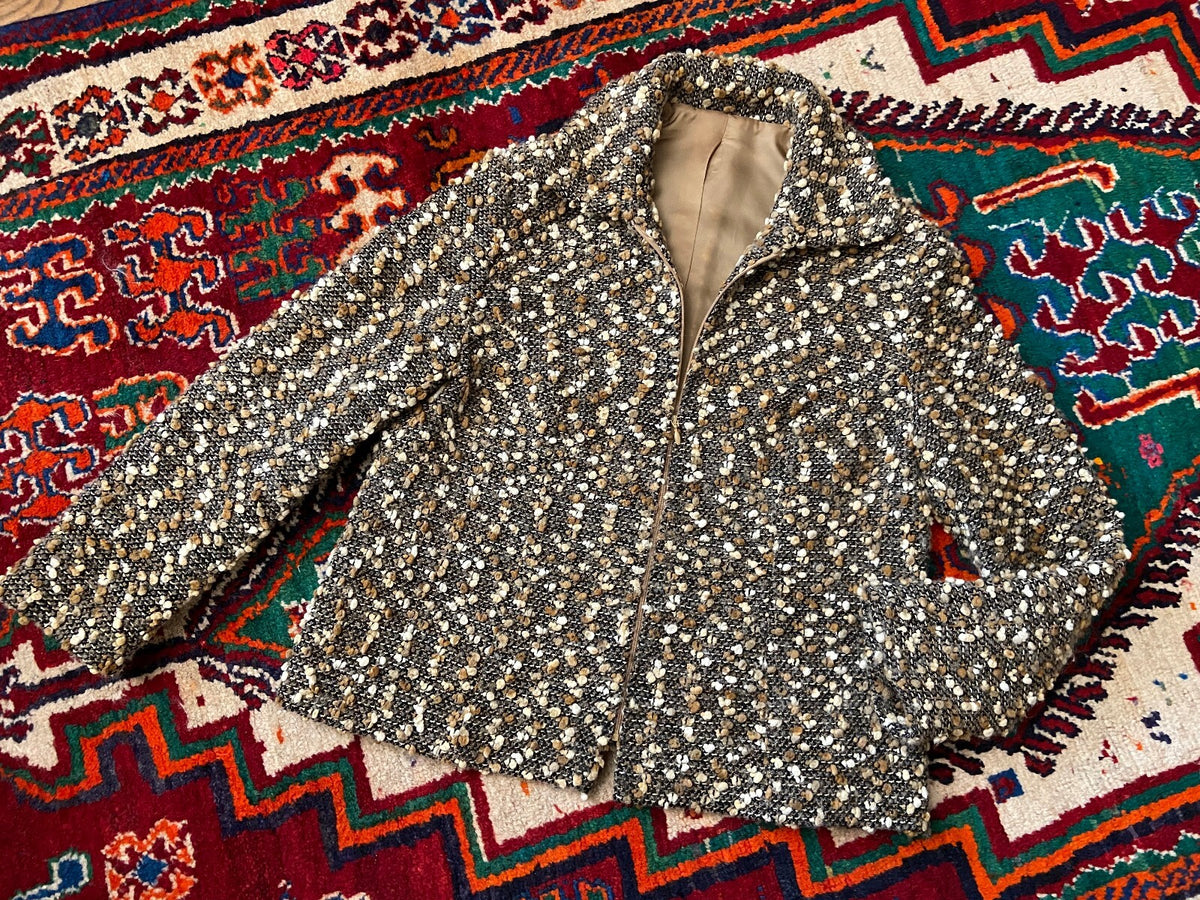 Vintage 1970s Beige Boucle Zip Up Jacket
