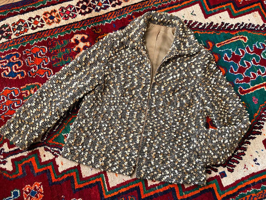 Vintage 1970s Beige Boucle Zip Up Jacket