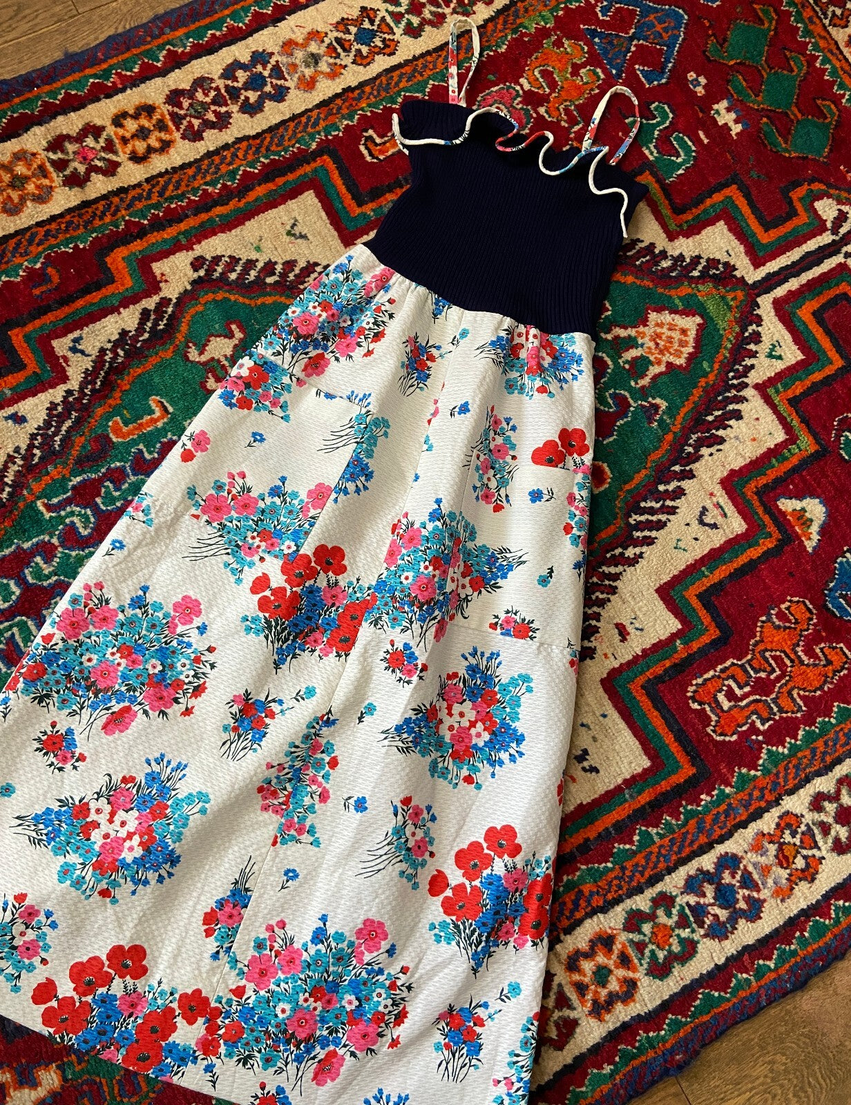 Vintage 1970s Strappy Floral Maxi Dress