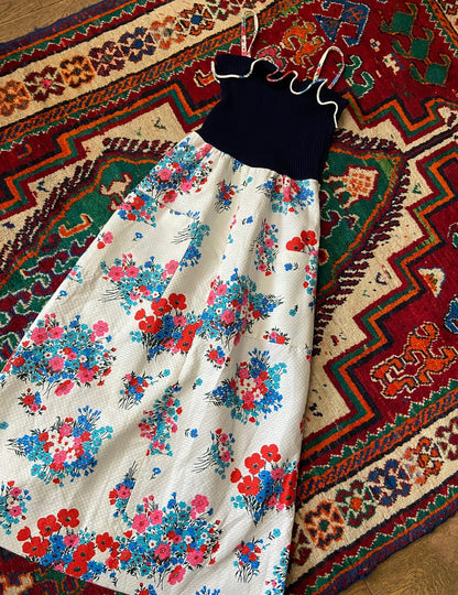 Vintage 1970s Strappy Floral Maxi Dress