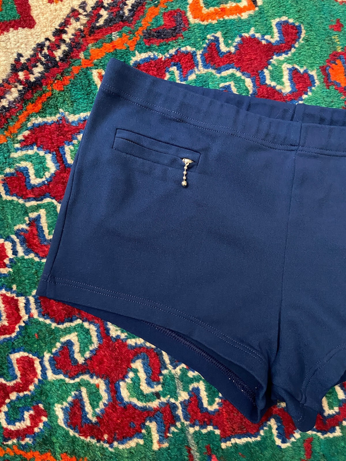 Vintage 1970s Navy Blue Zip Pocket Swim Shorts