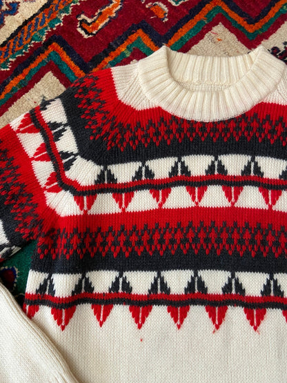Vintage Cream & Red Fair Isle Jumper