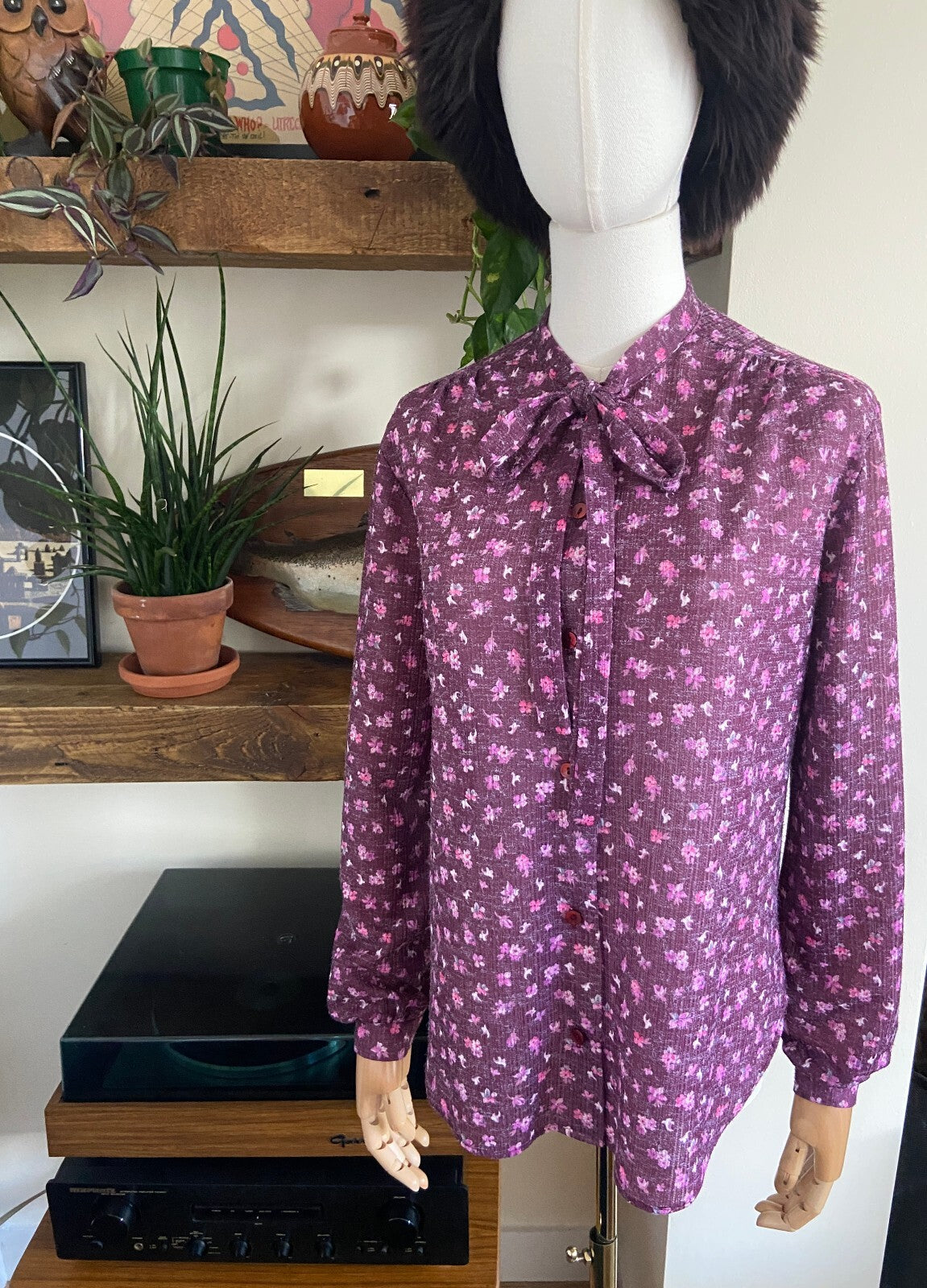 Vintage 1970s Purple Pussybow Blouse