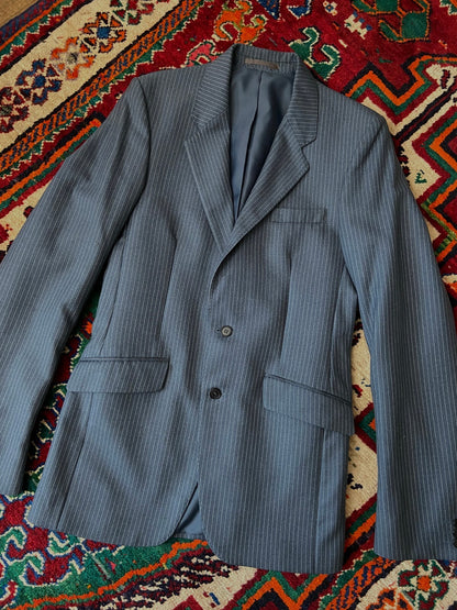Vintage 1970s Dusty Blue 2 Piece Pinstripe Suit
