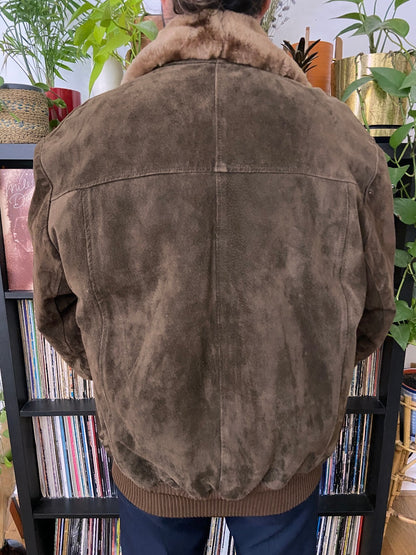 Vintage 1970s Brown Suede Bomber Jacket