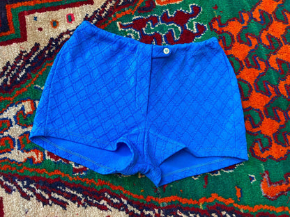 Vintage 1970s Bright Blue Textured Swim Shorts