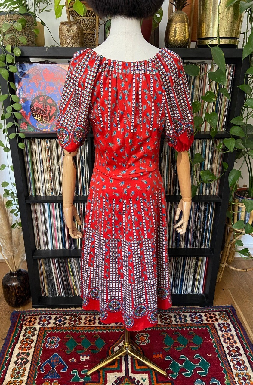 Vintage 1970s Red Patterned Folk Dress
