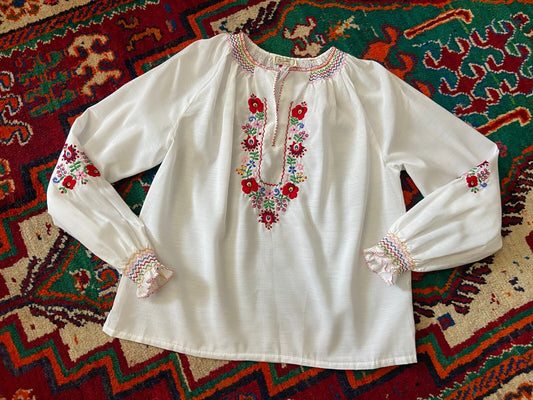 Vintage 1970s Embroidered Penny Lane Blouse