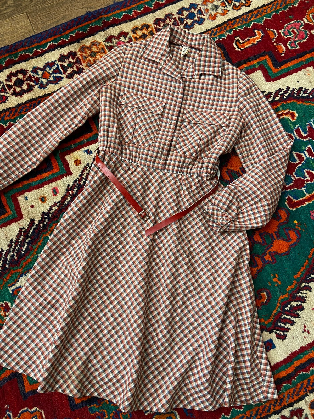 Vintage 1970s Red Check Shirt Dress