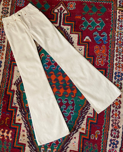 Vintage 1970s Cream Deadstock Jesus Flares W25