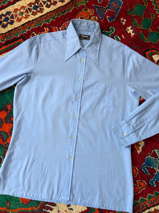 Vintage 1970s Blue Dagger Collar Shirt