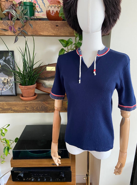 Vintage 1970s Navy Wool & Acrylic Sweater