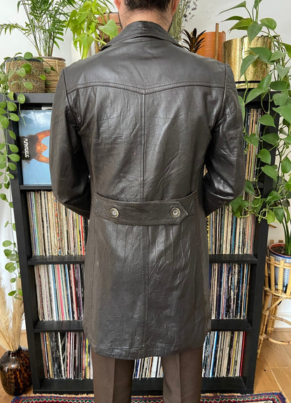 Vintage 1970s Brown Longline Leather Jacket