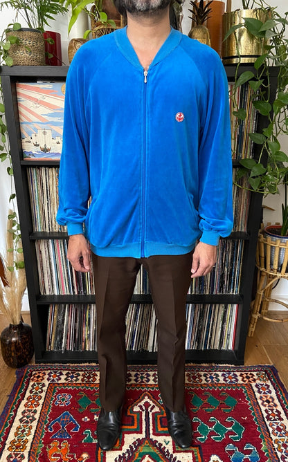 Vintage 1970s Italian Blue Velour Track Top
