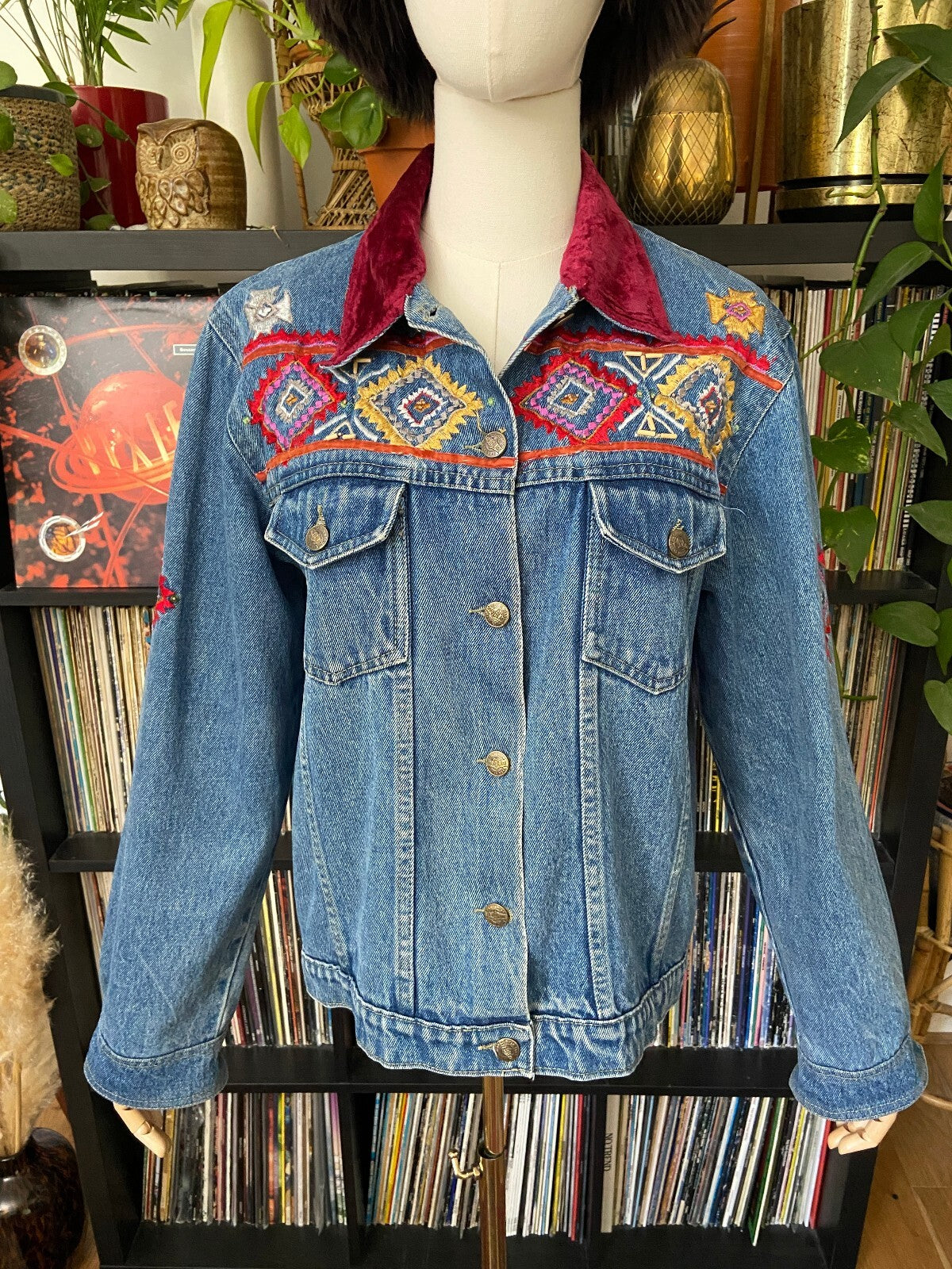 Vintage 90s Southwestern Embroidered Denim Jacket