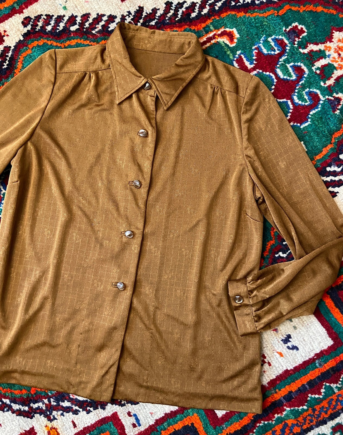 Vintage 1970s Bronze Brown Jersey Shirt