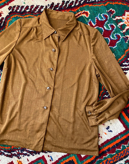 Vintage 1970s Bronze Brown Jersey Shirt