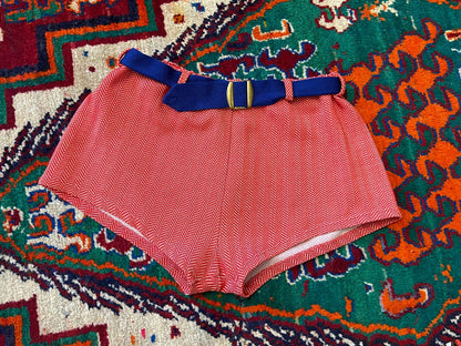 Vintage 1970s Red Chevron Belted Swim Shorts