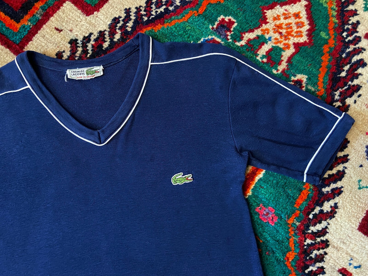Vintage 1970s Navy V-Neck Lacoste T-Shirt
