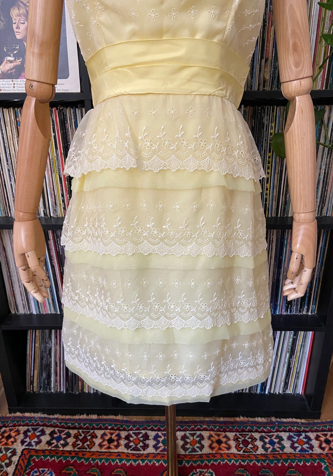 Vintage 1960s Pale Lemon Tiered Party Dress