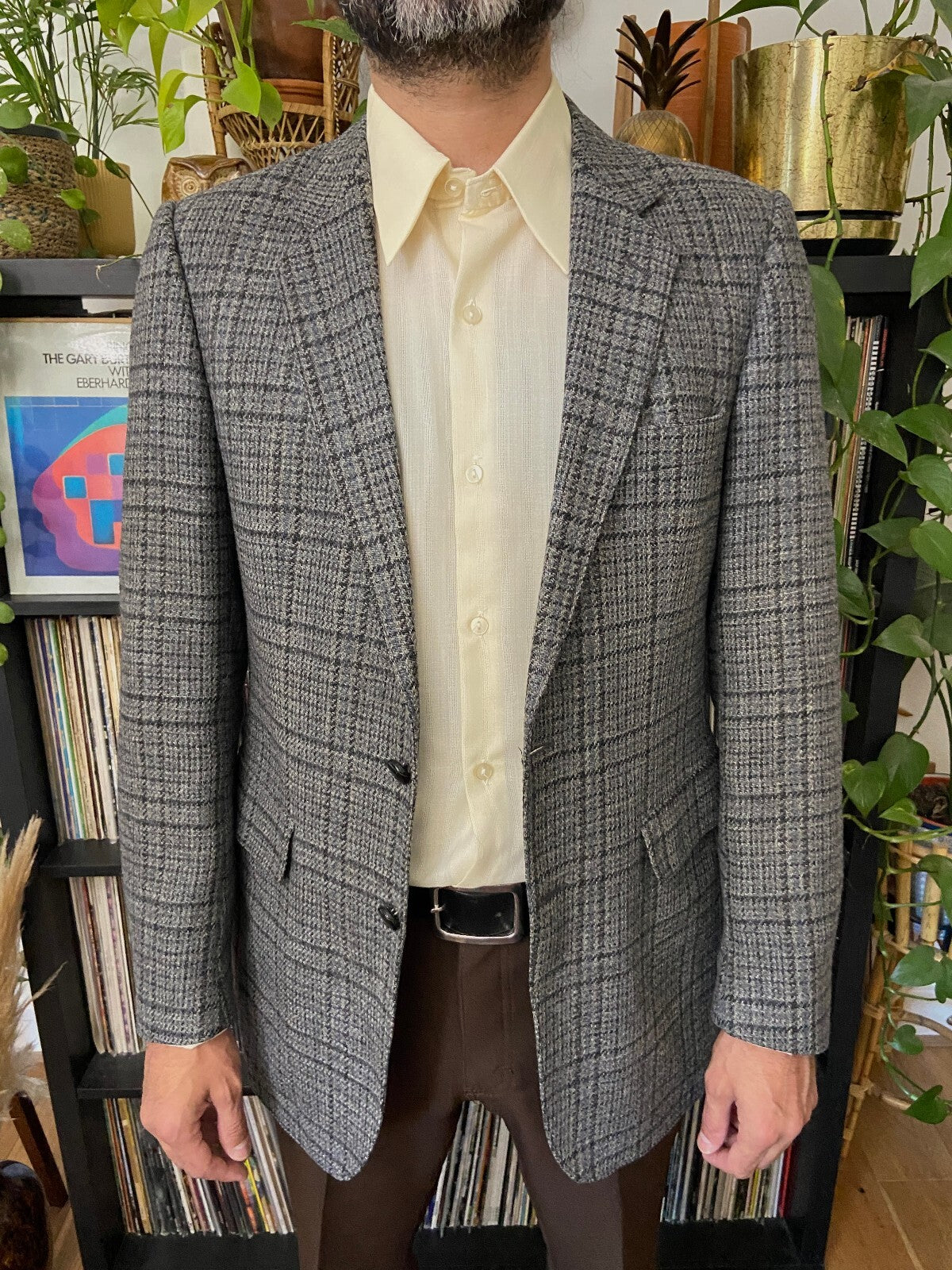 Vintage 1970s Grey Tweed Blazer Jacket