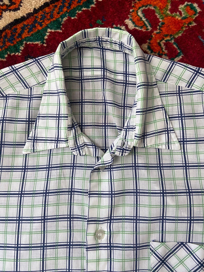 Vintage 1970s White, Green & Navy Checked Shirt