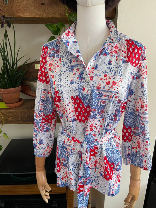 Vintage 1970s Patchwork Belted Shirt