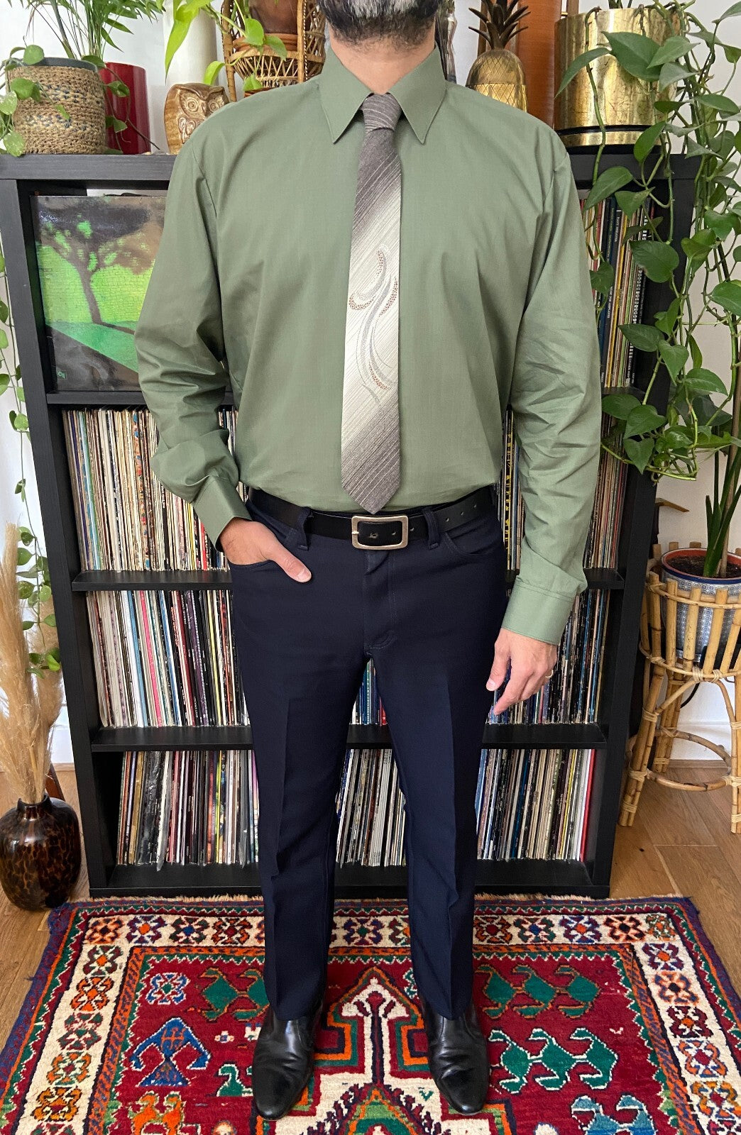 Vintage 1970s Green Shirt & Matching Tie Set