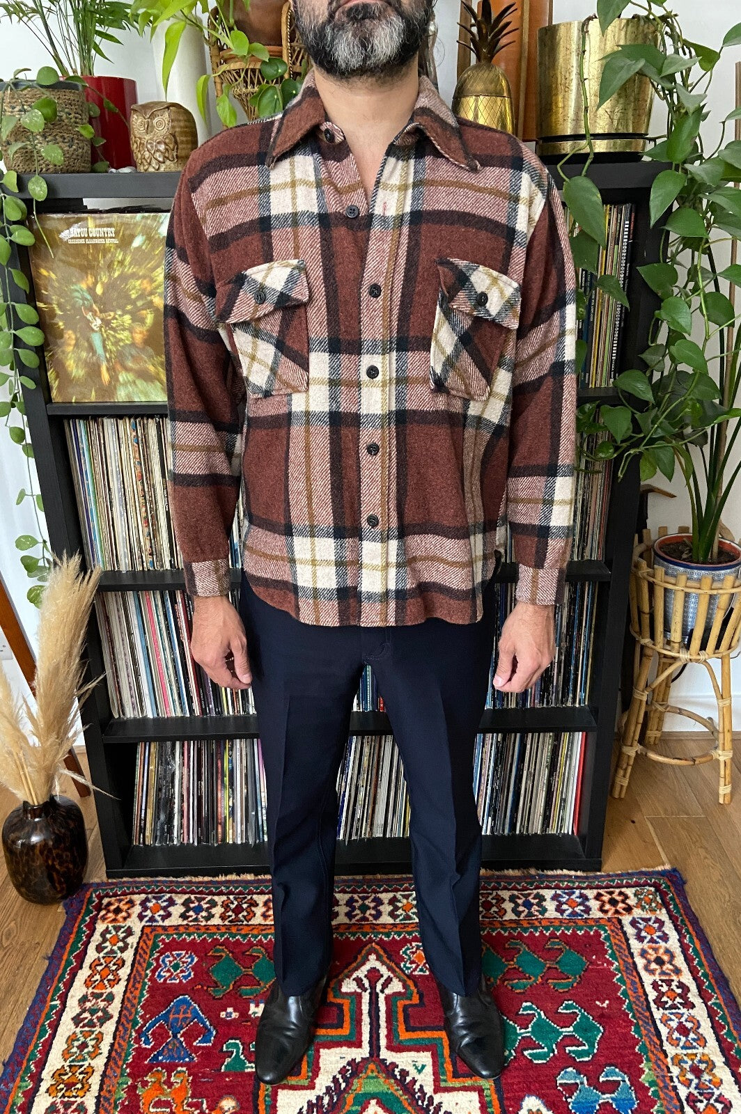 Vintage 1970s K Mart Brown Plaid Shirt