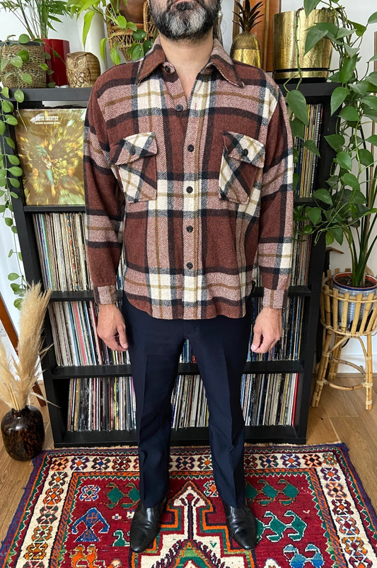 Vintage 1970s K Mart Brown Plaid Shirt