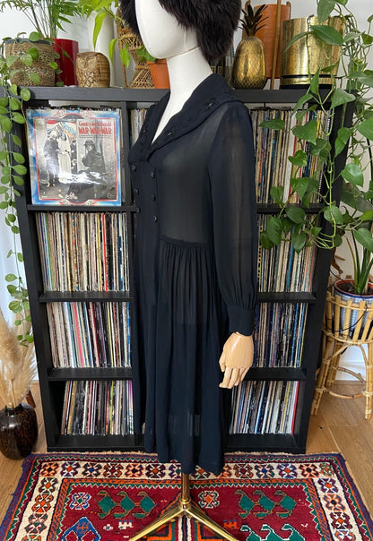 Vintage 1940s Black Beaded Sailor Collar Dress