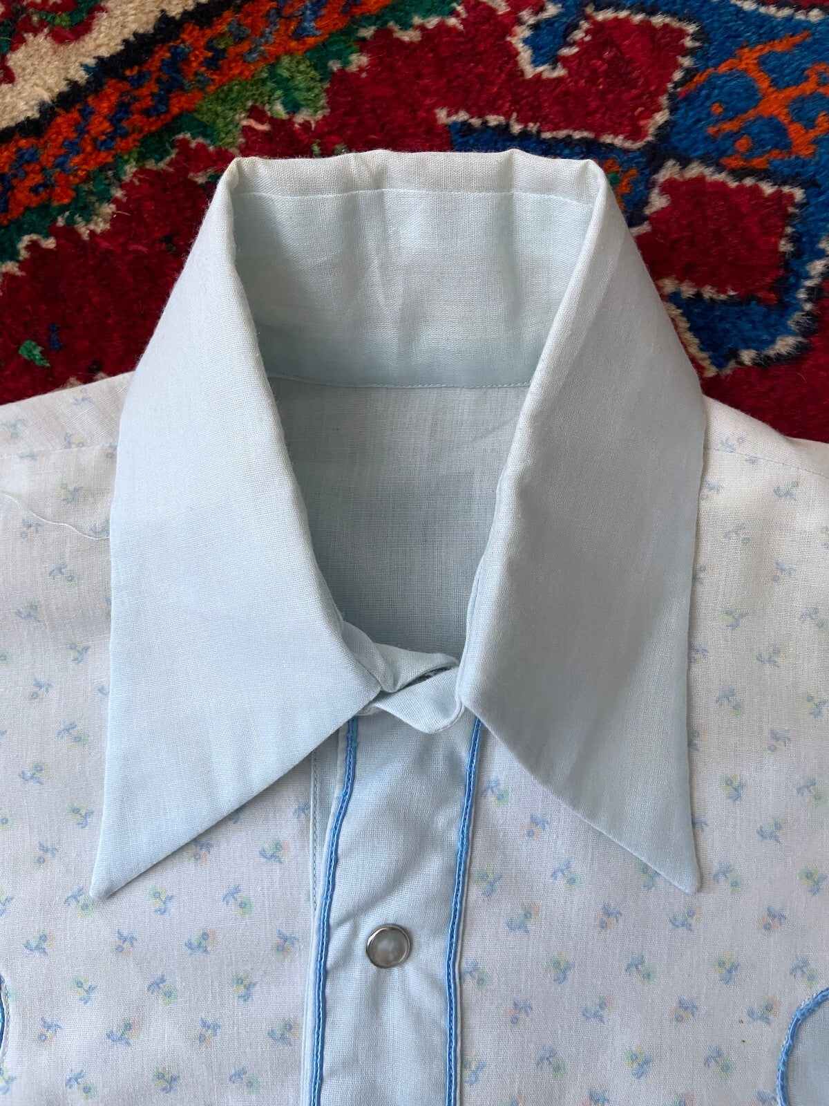 Vintage Homemade 1970s Baby Blue Western Shirt