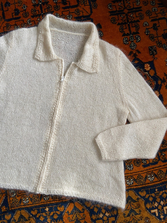 Vintage 1970s Cream Fluffy Zip Up Cardigan