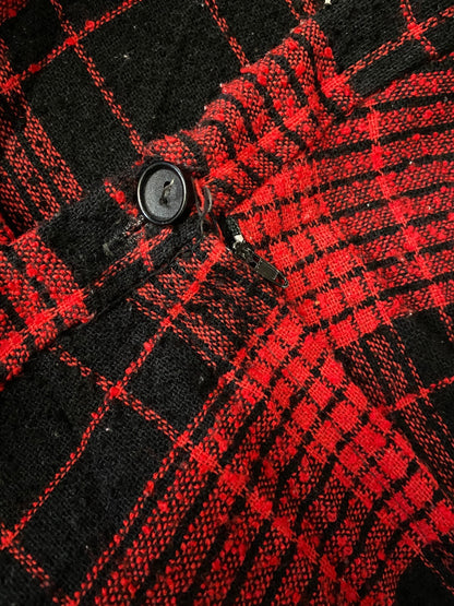 Vintage 1970s Black & Red Check Pleated Skirt