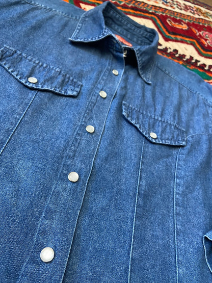 Vintage 90s Blue Denim Western Shirt