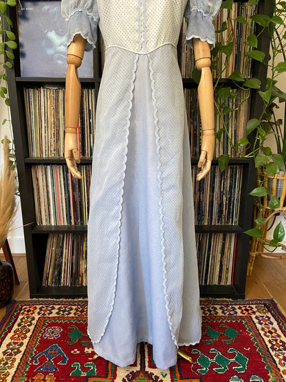 Vintage 1970s Pale Blue Prairie Maxi Dress