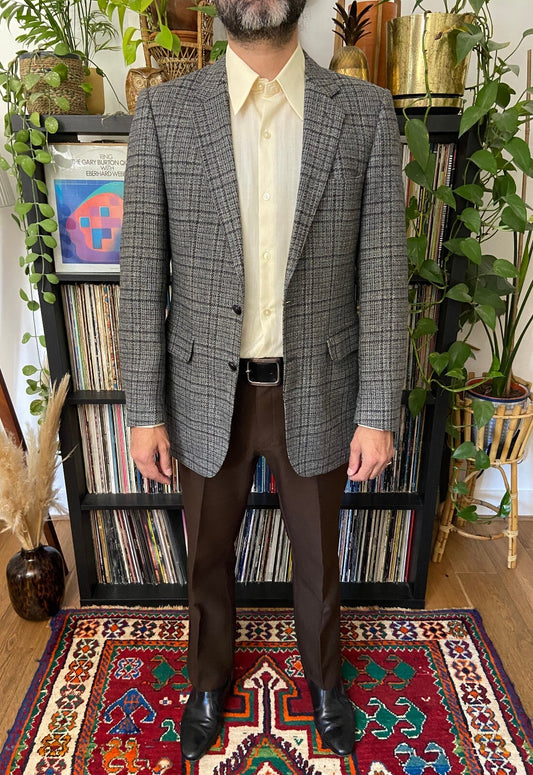 Vintage 1970s Grey Tweed Blazer Jacket
