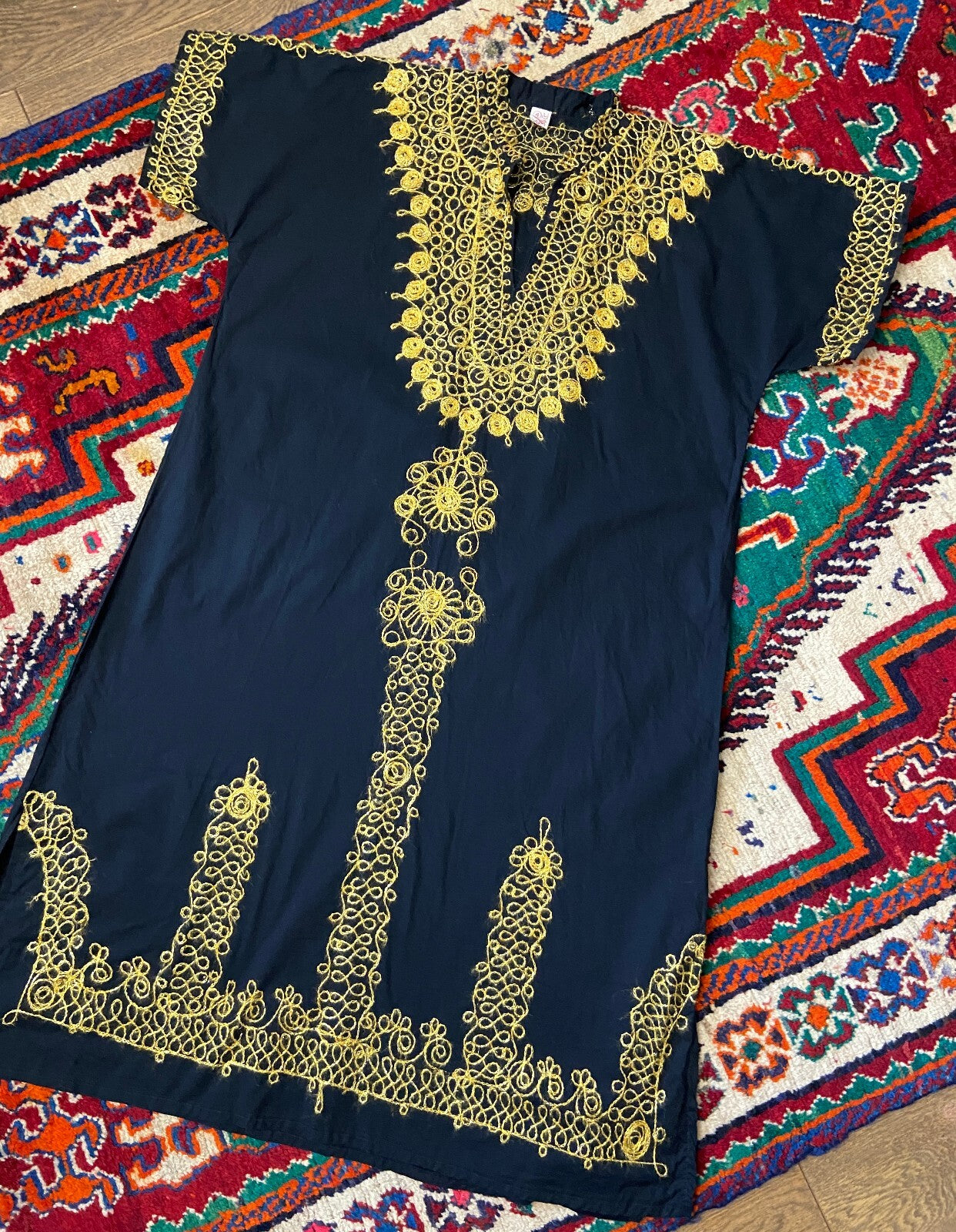 Vintage 1970s Black & Gold Embroidered Kaftan