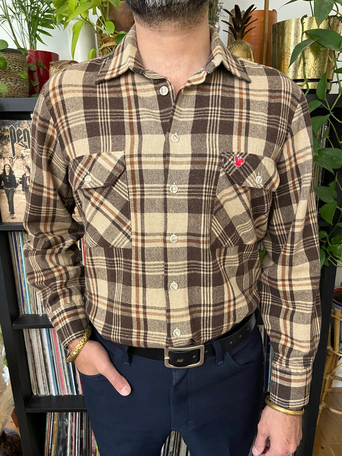Vintage 1980s Italian Brown Plaid Shirt