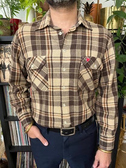 Vintage 1980s Italian Brown Plaid Shirt