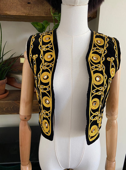 Black & Gold Velvet Afghan Vest