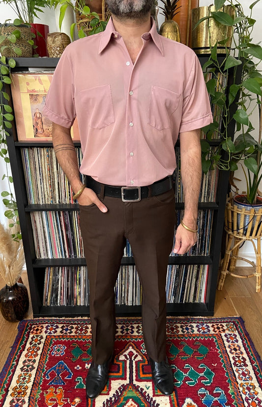 Vintage 1970s Dusty Pink Nylon Shirt