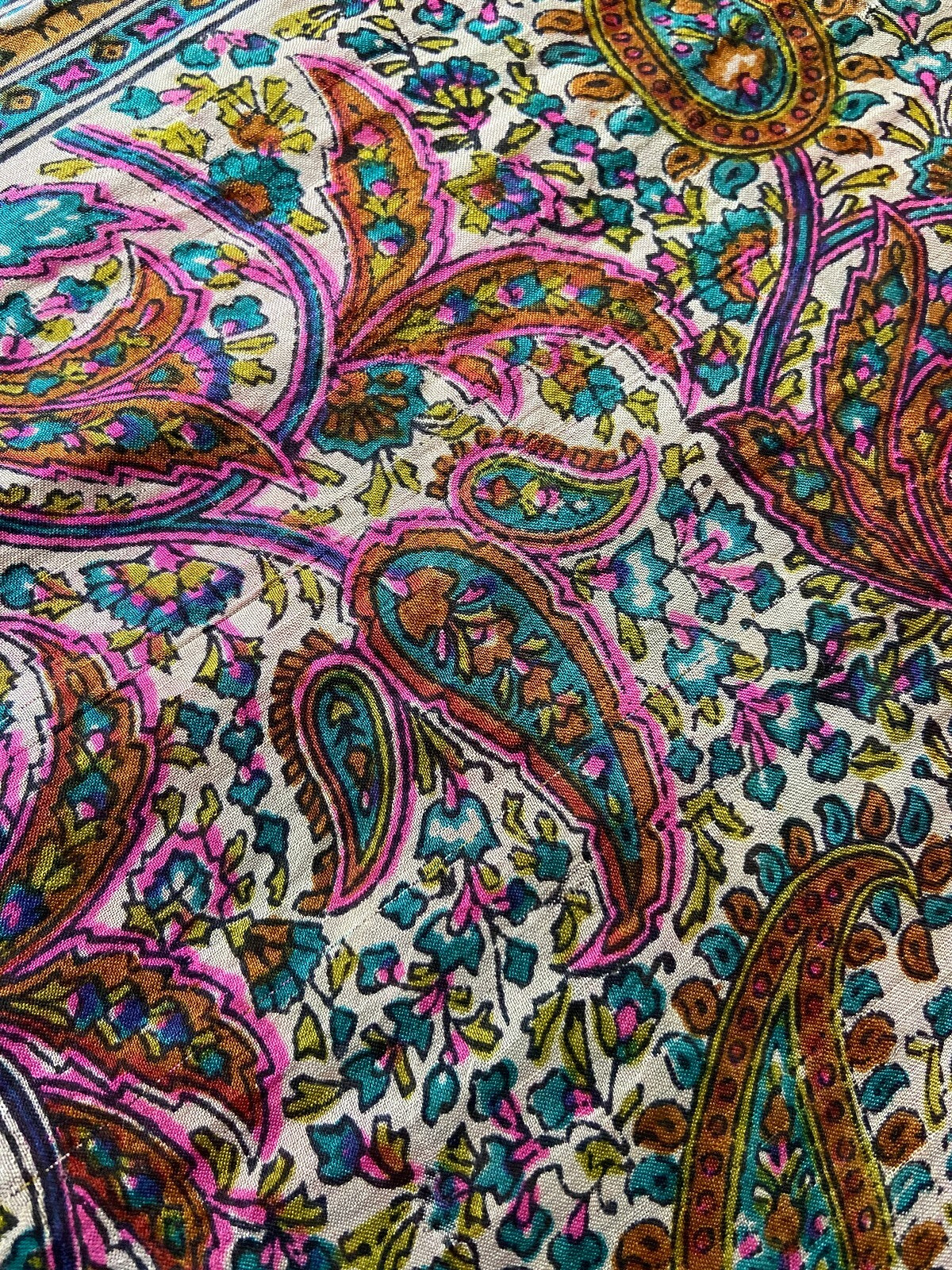 Vintage 1970s Paisley Indian Block Print Scarf