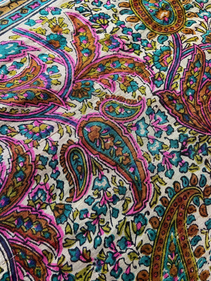 Vintage 1970s Paisley Indian Block Print Scarf