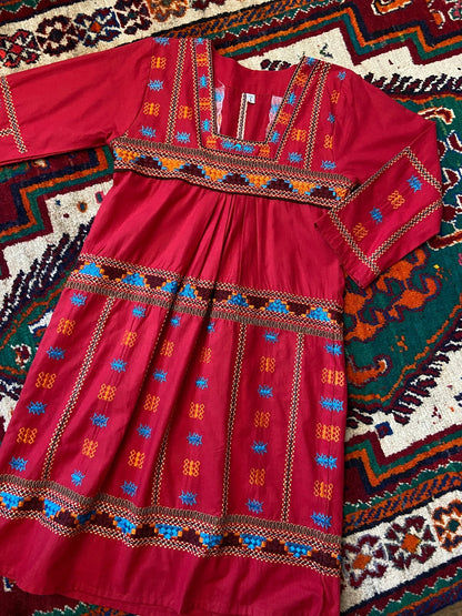 Vintage Red Embroidered Afghan Dress
