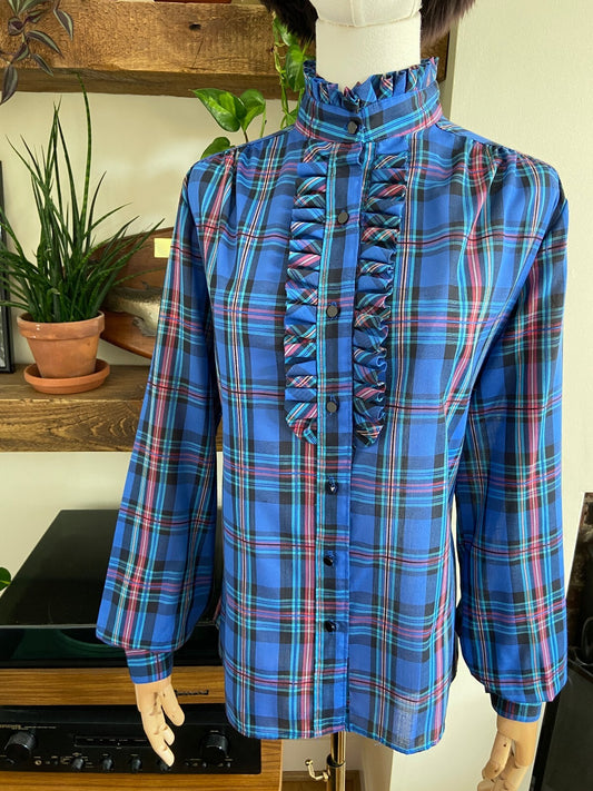 Vintage 1980s Blue Check Prairie Shirt