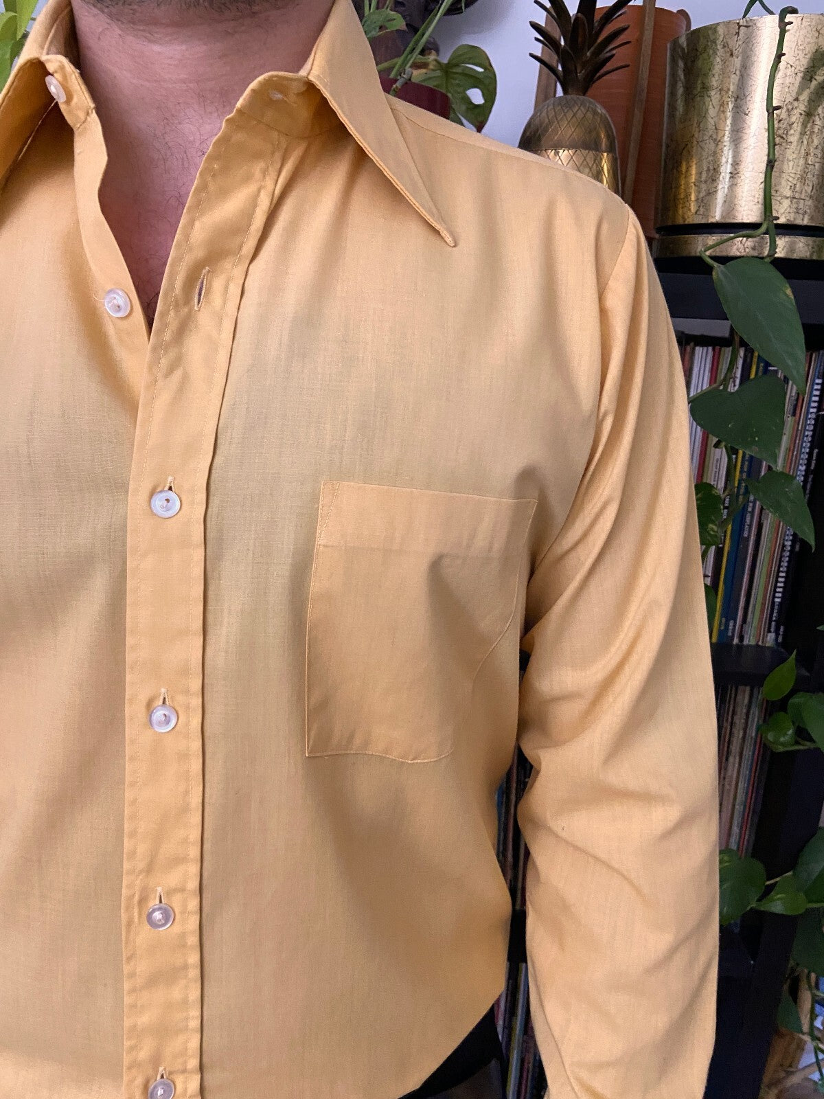 Vintage 1970s Amber Yellow Dagger Collar Shirt