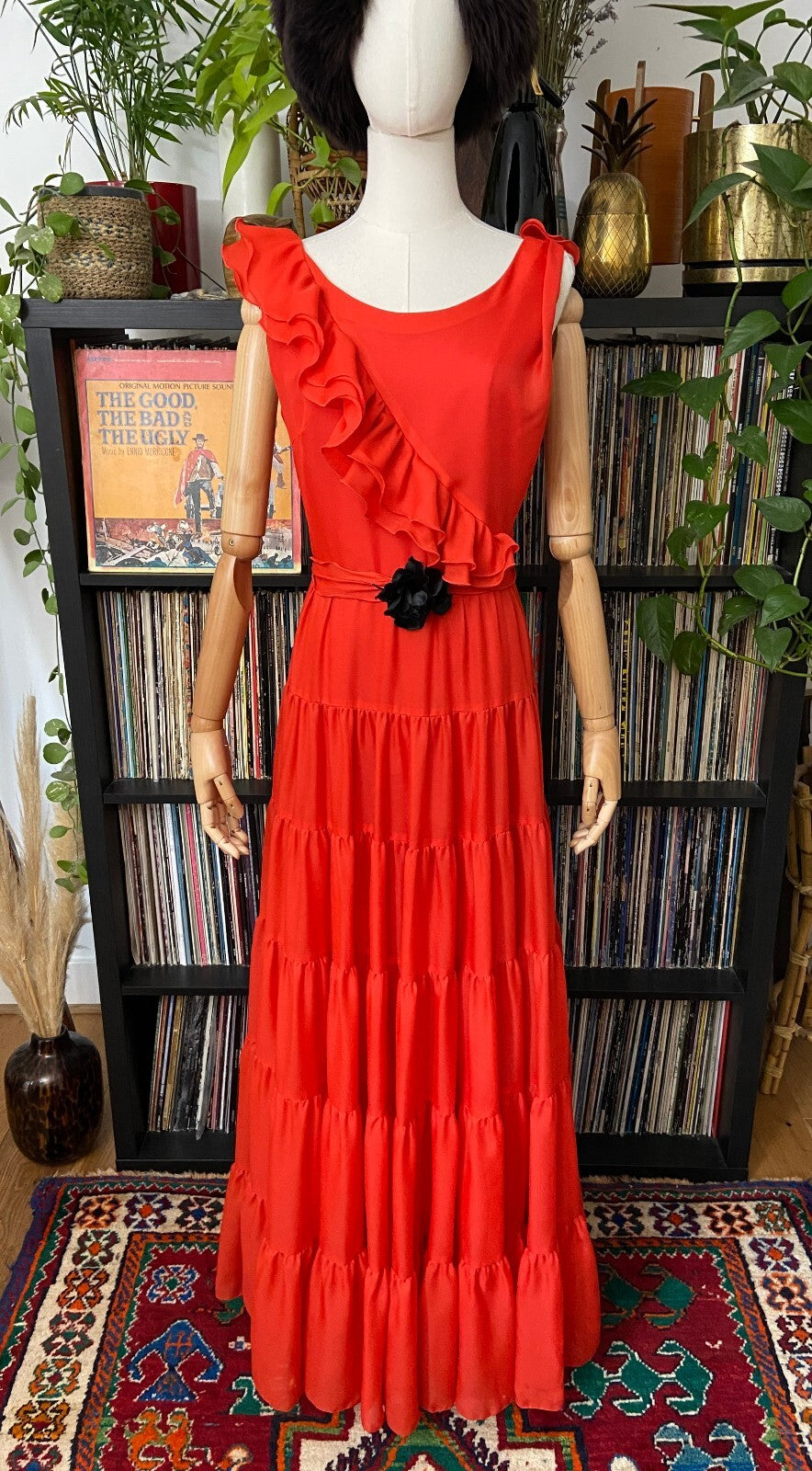 Vintage 1970s Red Layered Maxi Dress