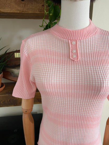 Vintage 1970s Pink White Striped Knit Top