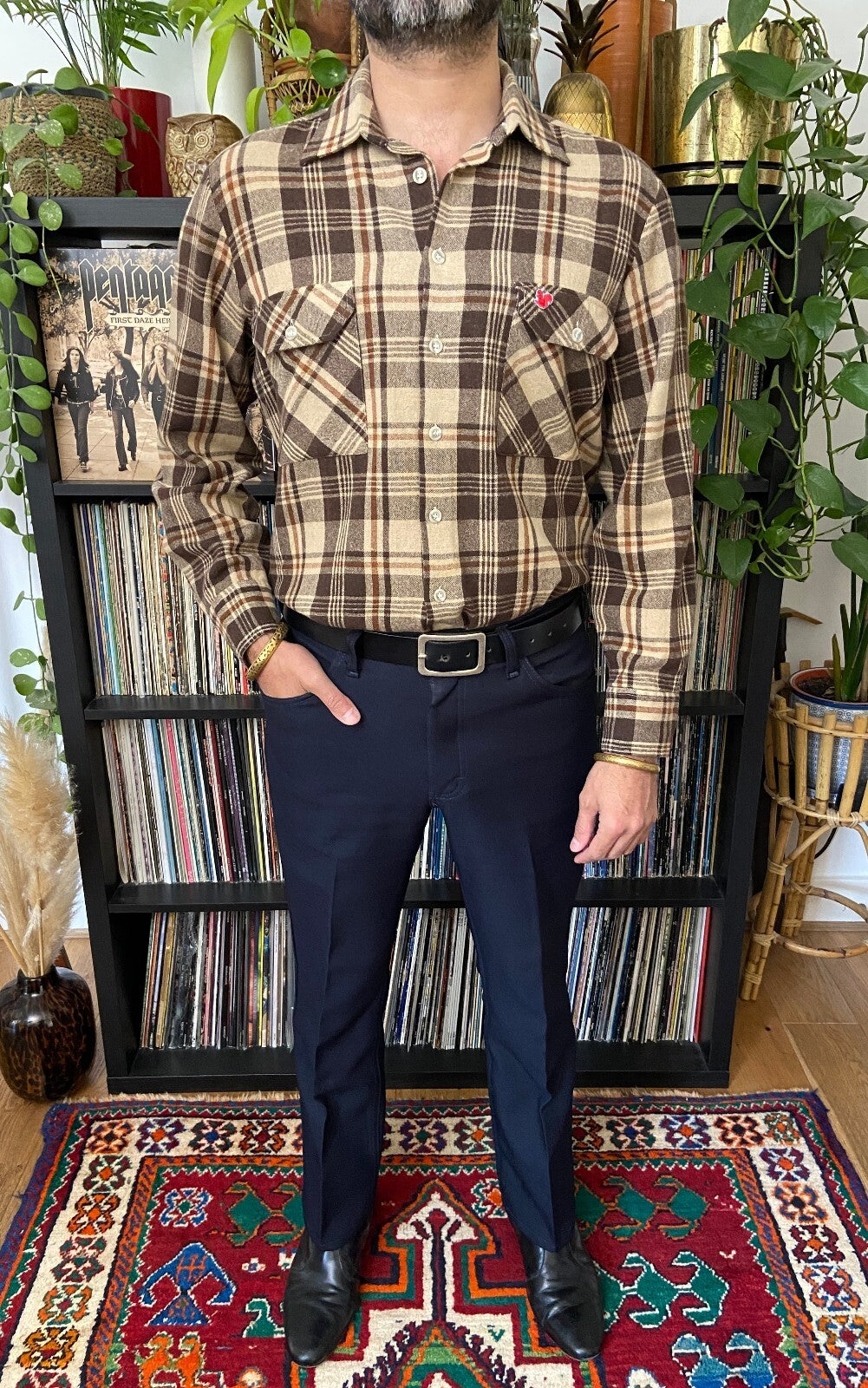 Vintage 1980s Italian Brown Plaid Shirt
